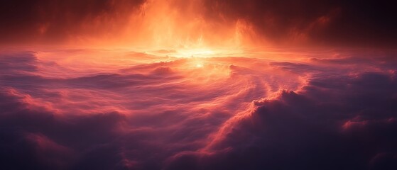 Fototapeta premium Fiery sunset over swirling clouds.