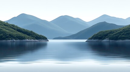 Obraz premium Serene lake nestled between tranquil mountains.