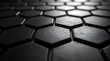 Fototapeta premium Dark grey hexagonal pattern texture background.
