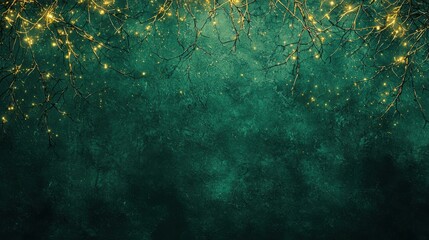 Obraz premium Dark green forest ambiance with subtle golden highlights on branches. 