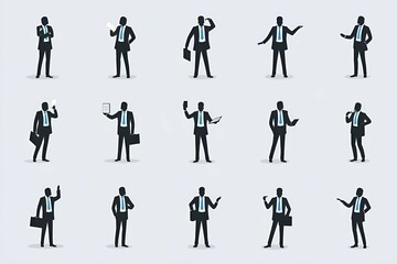 businessman icons in a group pattern with formal poses on white background for corporate design
