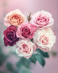 Naklejka premium A beautifully arranged vase filled with vibrant roses sitting elegantly on a table, evoking romance and charm for Valentine's Day celebrations.