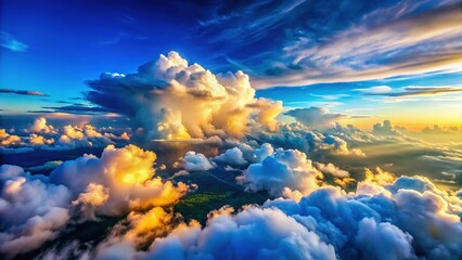 Aerial View of Blue Sky with White Fluffy Clouds, Dreamy Celestial Landscape