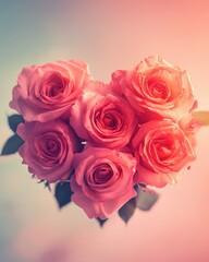 Fototapeta premium A beautiful arrangement of pink roses in a vase, elegantly placed on a table, perfect for expressing love on Valentine's Day.