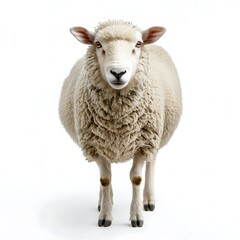 Fototapeta premium Fluffy sheep posing, studio shot, white background, agriculture.