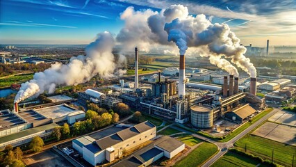 Aerial View of Entrauchung Process: Industrial Smoke Stack Emissions from Above