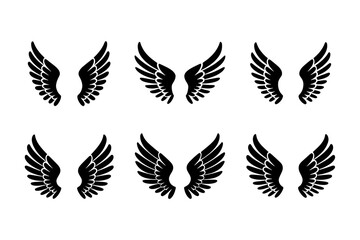 elegant angel wings in black silhouette with intricate details on a white background for spiritual themes