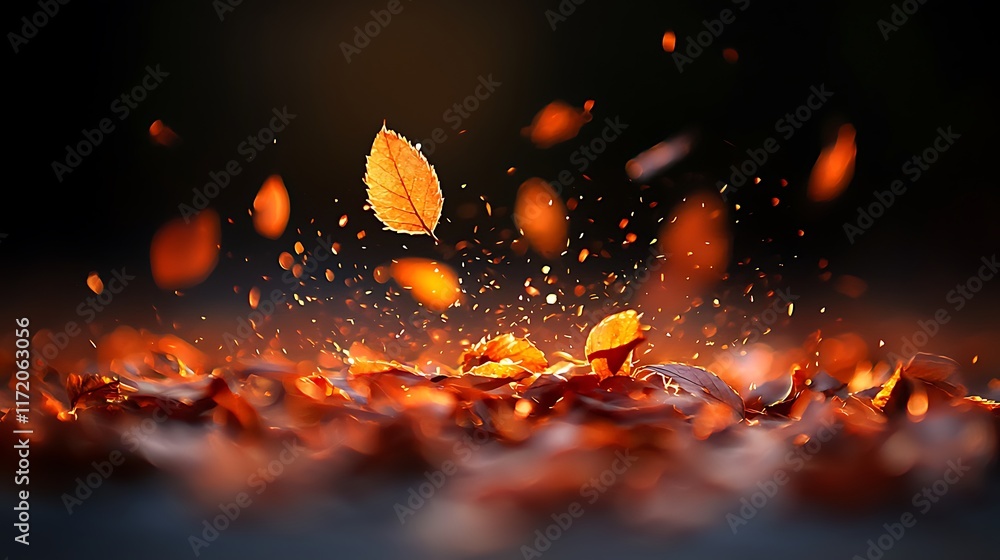 Poster falling autumn leaves with bokeh effect.