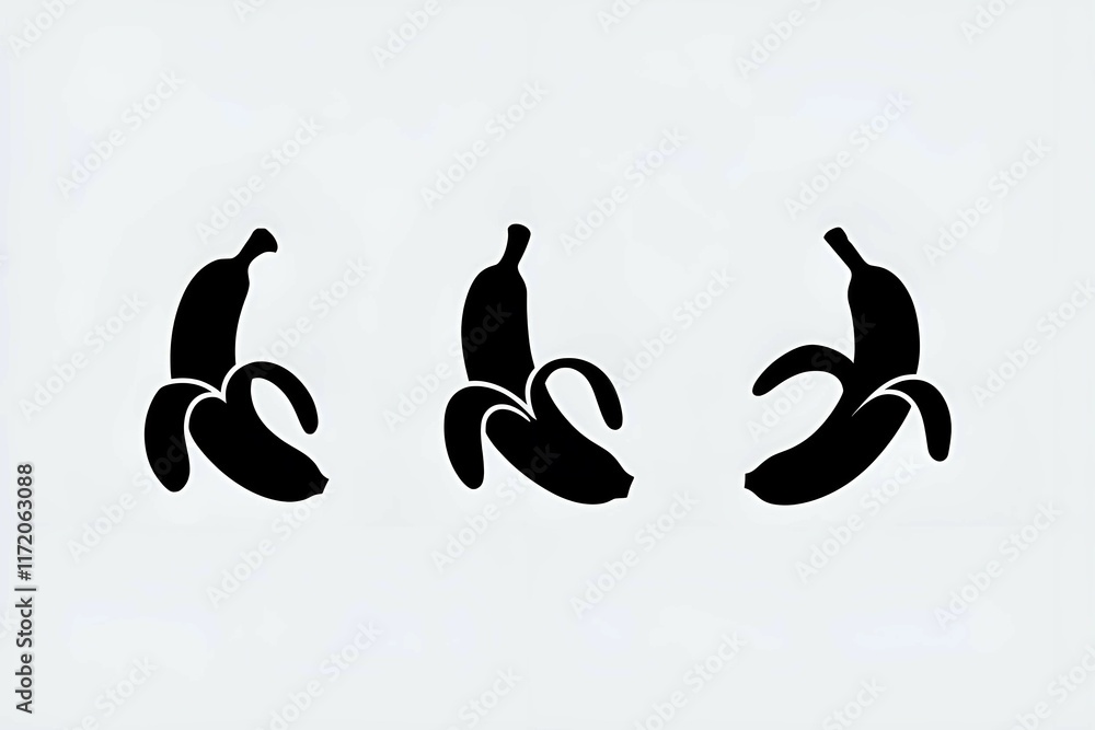 Fototapete black silhouettes of bananas in various positions creating a fun and creative pattern for design use