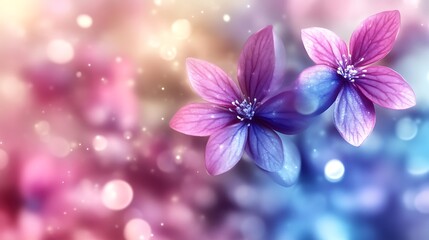 Two pastel flowers with bokeh background.