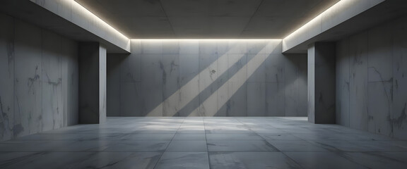 Obraz premium High-Quality 3D Rendered Abstract Concrete Room Interior with Dramatic Lighting and Minimalist Design for Professional Stock Photography