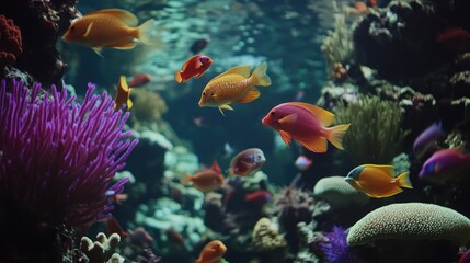 Fototapeta premium A vibrant underwater scene featuring colorful fish and coral.
