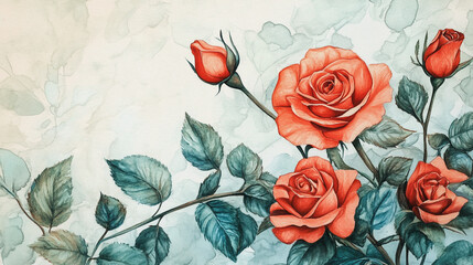 Elegant wedding invitation card background vector. Minimal hand painted watercolor botanical flowers texture template background. Design for wedding, vip cover, poster, rsvp moderncard.Valentine's Day