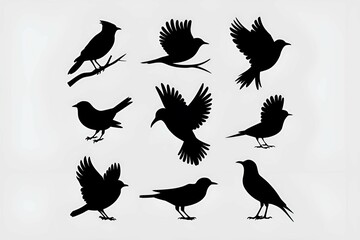 Obraz premium bird silhouettes in flight and perched positions