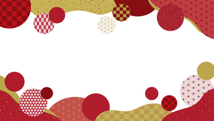 和柄パターンのサークルとウェーブの和風バナー背景/赤