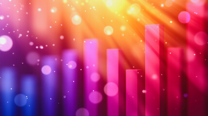 Abstract Growth: Vibrant bar chart with dynamic light beams and bokeh effect, symbolizing rising trends and prosperous growth.  