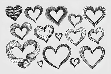 Obraz premium hand-drawn black and white heart pattern in a repeating design on a plain background