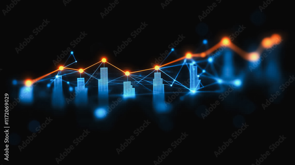 Poster Data Driven Growth: A dynamic visualization depicting interconnected data points rising on a graph, symbolizing the upward trajectory of success in the digital age.  