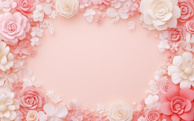A charming pink and white flower frame adorned with delicate paper flowers, perfect for celebrating love on Valentine's Day.