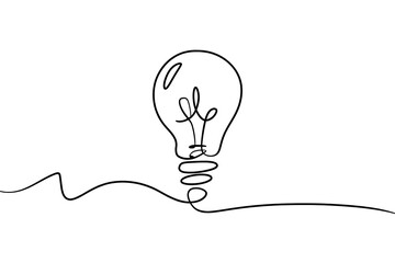 minimalistic hand-drawn light bulb with a continuous line design, perfect for creativity, innovation, and minimalist design projects  