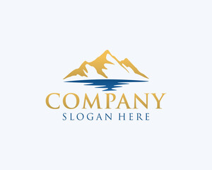 Minimalist mountain and lake logo