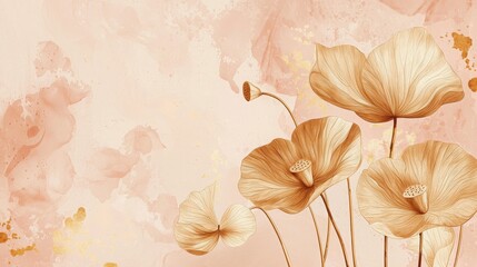 Golden botanical banner with hand-drawn lotus leaves over a pale pink wash 