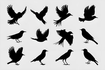 Obraz premium seamless black bird silhouette pattern in various flying and perched poses, perfect for nature-inspired designs, wildlife-themed art, and elegant decor with a minimalistic touch