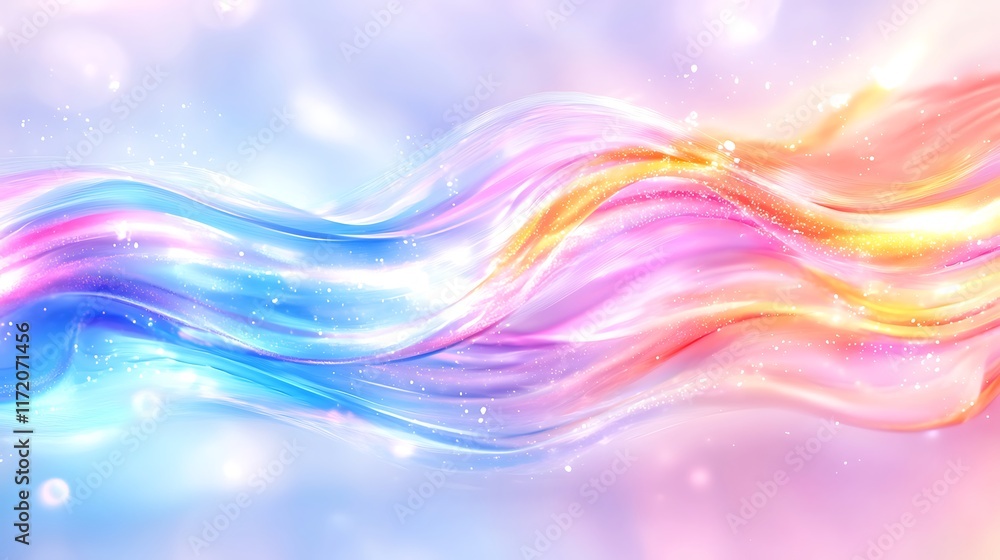 Poster abstract colorful wave background with glowing light effects and bokeh.