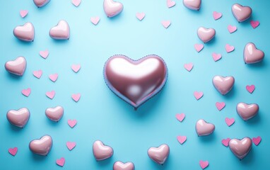 Obraz premium A vibrant close-up of a heart-shaped balloon surrounded by numerous smaller hearts, symbolizing love and affection for Valentine's Day.