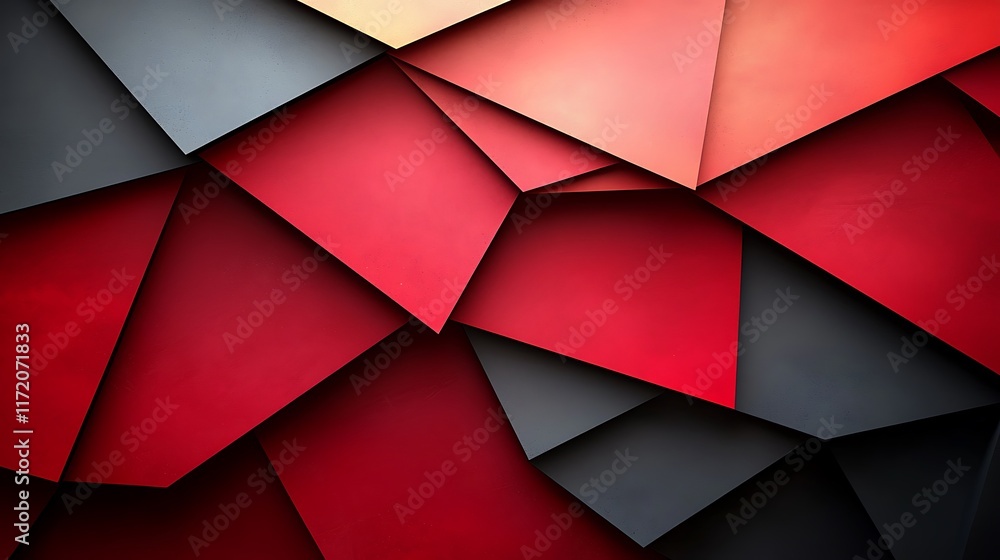 Poster abstract geometric background with red and grey polygonal shapes.