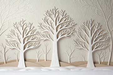 Paper style three-dimensional white trees - generated  using ai