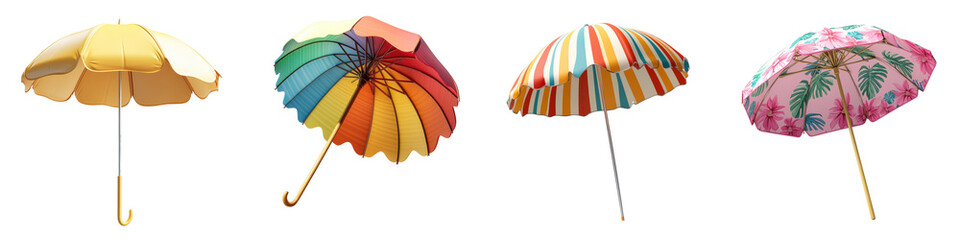 Colorful 3D Cartoon Beach Umbrellas in Various Styles for Summer Fun and Relaxation