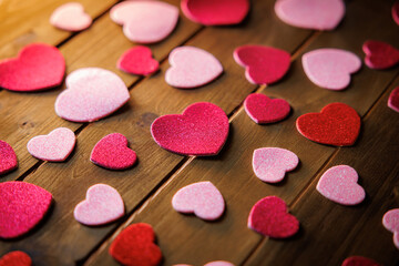 Fototapeta premium Small cutout hearts like those used at Valentines Day