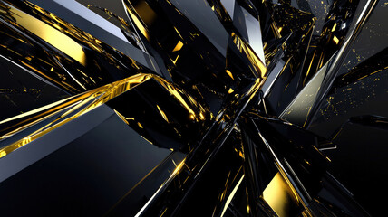 A futuristic black skyscraper with elegant golden accents, beautifully reflecting the twilight sky, creating a striking contrast and a stunning architectural silhouette.
