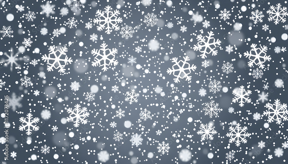 Poster vector heavy snowfall, snowflakes in different shapes and forms. many white cold flake elements on t