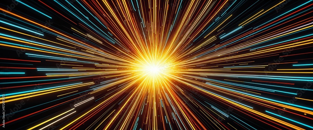 Poster vibrant light burst with multicolor streaks creating dynamic energy flow