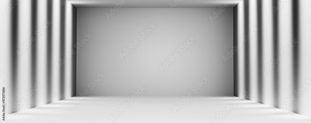Poster empty white room with light beams creating a modern and minimalist space