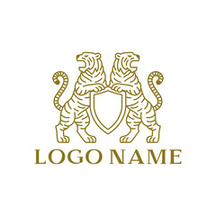 monoline coat of arms logo, herladic line art, modern vintage	tiger
