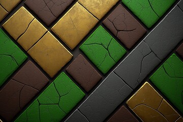 Cracked stone tiles in gold green brown and gray