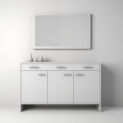 Modern White Sideboard with Mirror  Vases Minimalist Interior Design