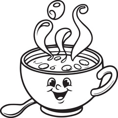 Coffee cup with sausage. Vector illustration in doodle style.