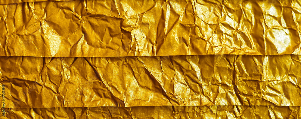 Poster crumpled golden wrapping paper creating a textured background