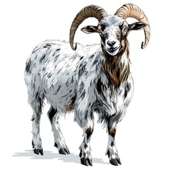 Obraz premium A striking illustration of a ram, showcasing its detailed coat, impressive horns, and confident stance.
