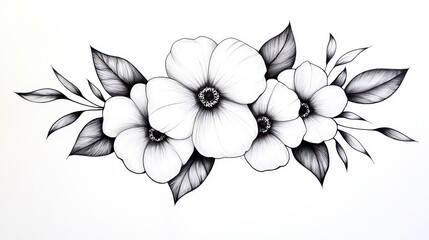 Obraz premium A black and white drawing of a flower bouquet with three flowers