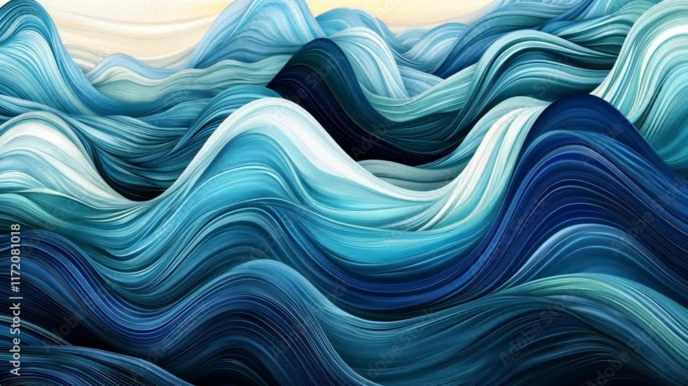 Poster dynamic waves in shades of blue create a tranquil ocean atmosphere with flowing and swirling pattern