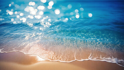 Obraz premium Sea waves on the beach with bokeh lights Tropical summer background