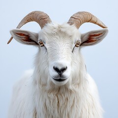 White goat portrait, farm background, animal photography, website banner.