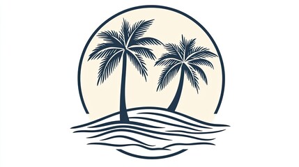 A minimalist illustration of two palm trees against a circular background, symbolizing relaxation.