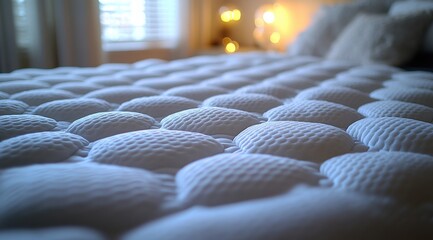 Fototapeta premium white mattress in a bedroom, close-up shot