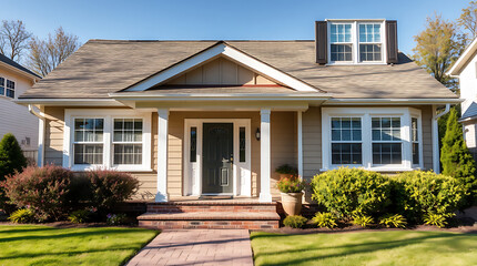 Fototapeta premium Beige Suburban House with Landscaping